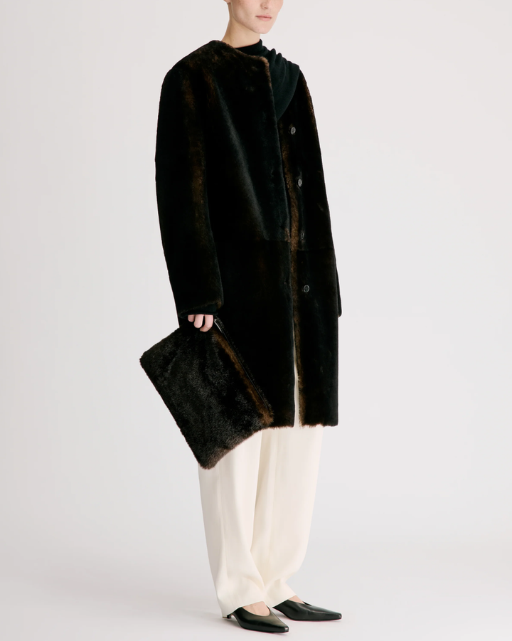 Elba Reversible Merino Shearling Coat | Dark Brown