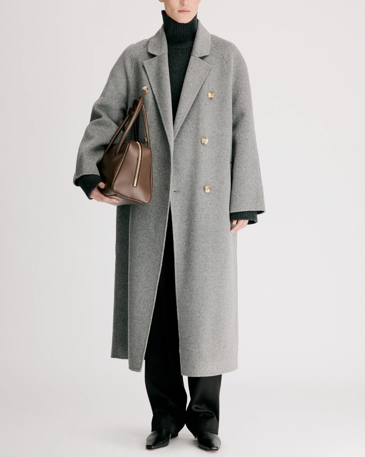 Irvin Double Breasted Coat | Grey Melange