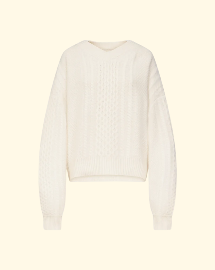 Lucio V-Neck Cable Sweater | Ivory