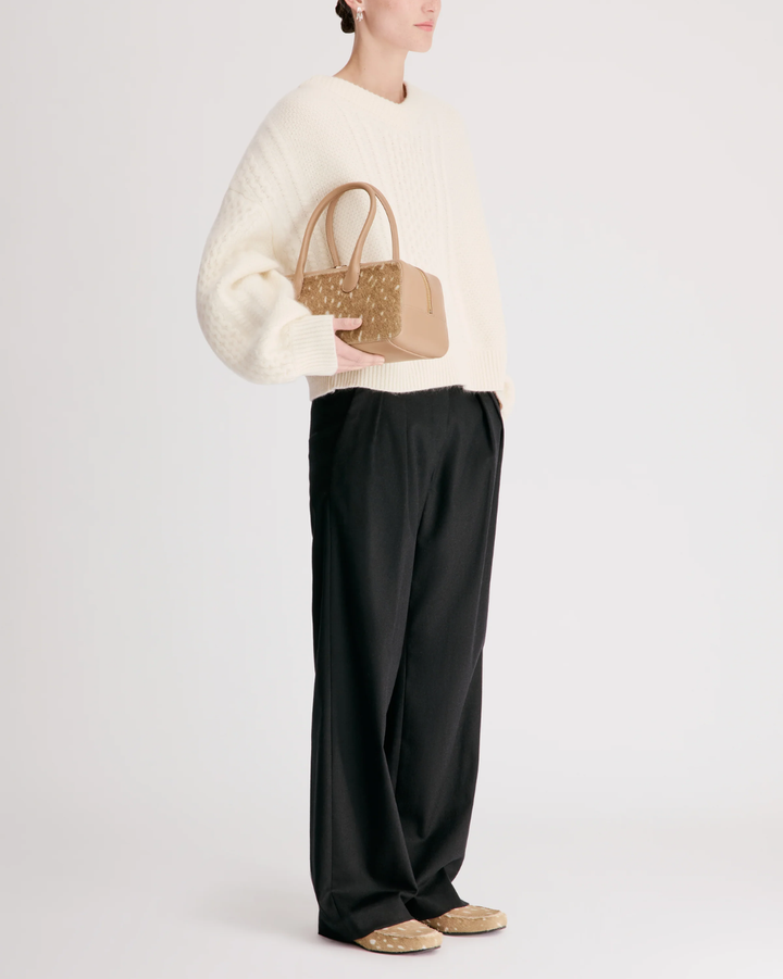 Lucio V-Neck Cable Sweater | Ivory