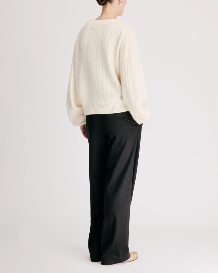 Lucio V-Neck Cable Sweater | Ivory