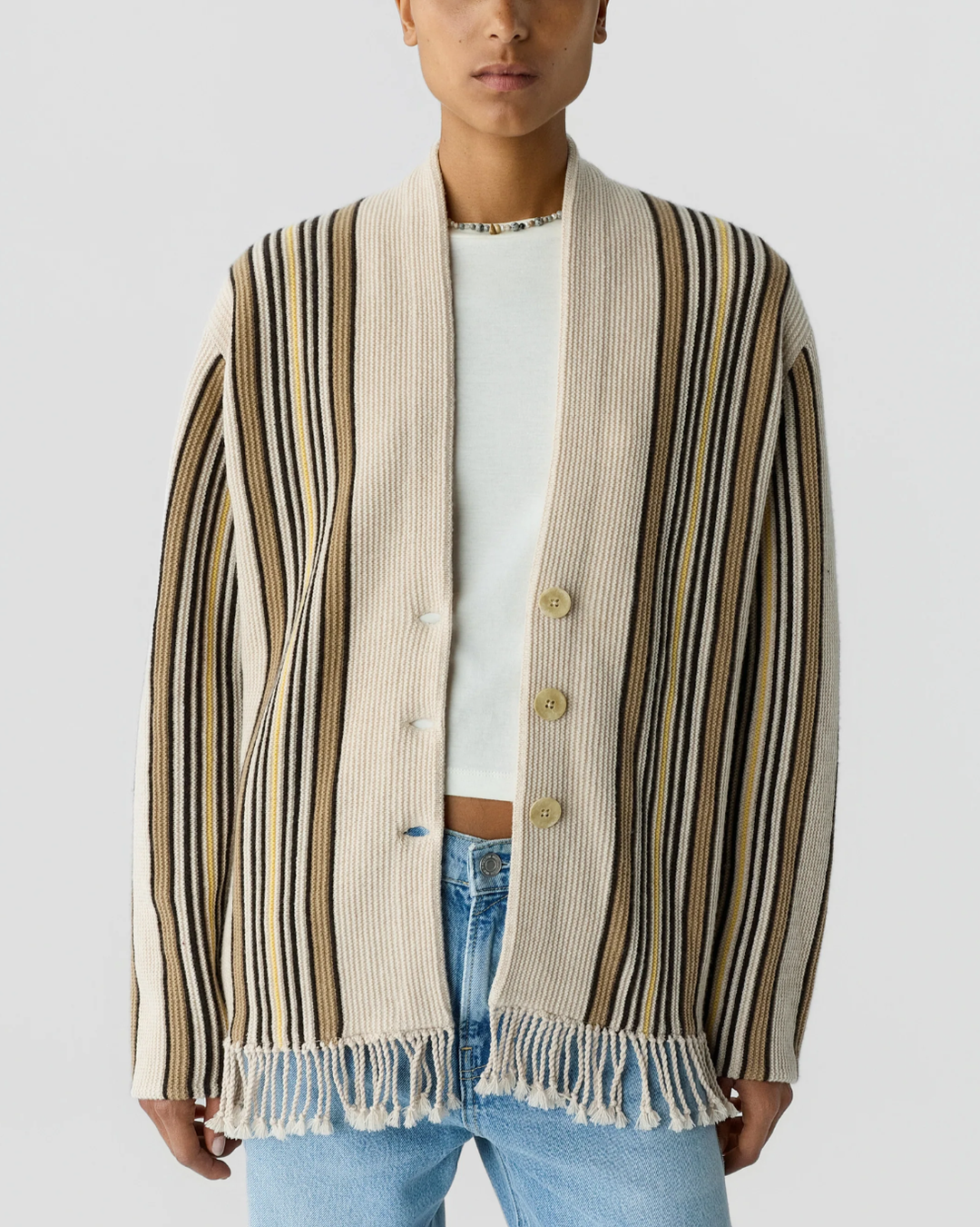 Handloom Cardigan | Sandstone Combo