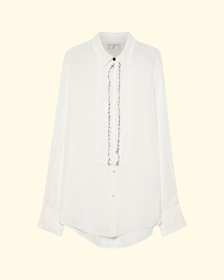 Ruched Voile Tuxedo Shirt | Diamond