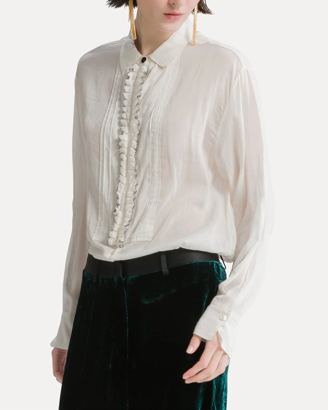 Ruched Voile Tuxedo Shirt | Diamond