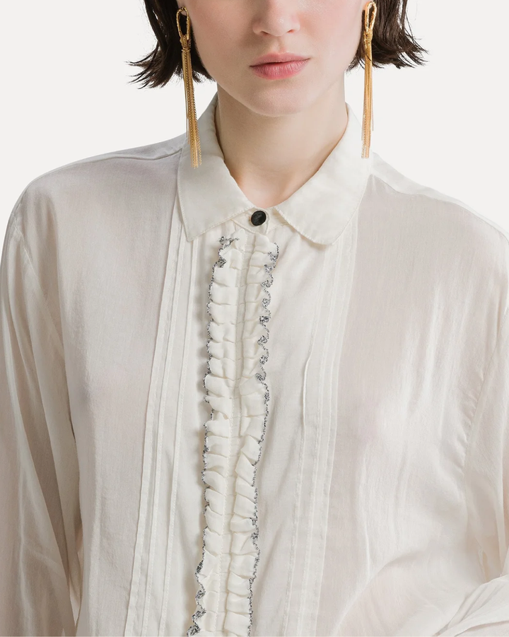 Ruched Voile Tuxedo Shirt | Diamond
