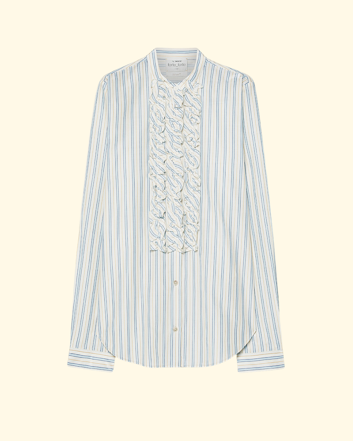 Striped Taffetas Shirt W/ Rouches | Celestial