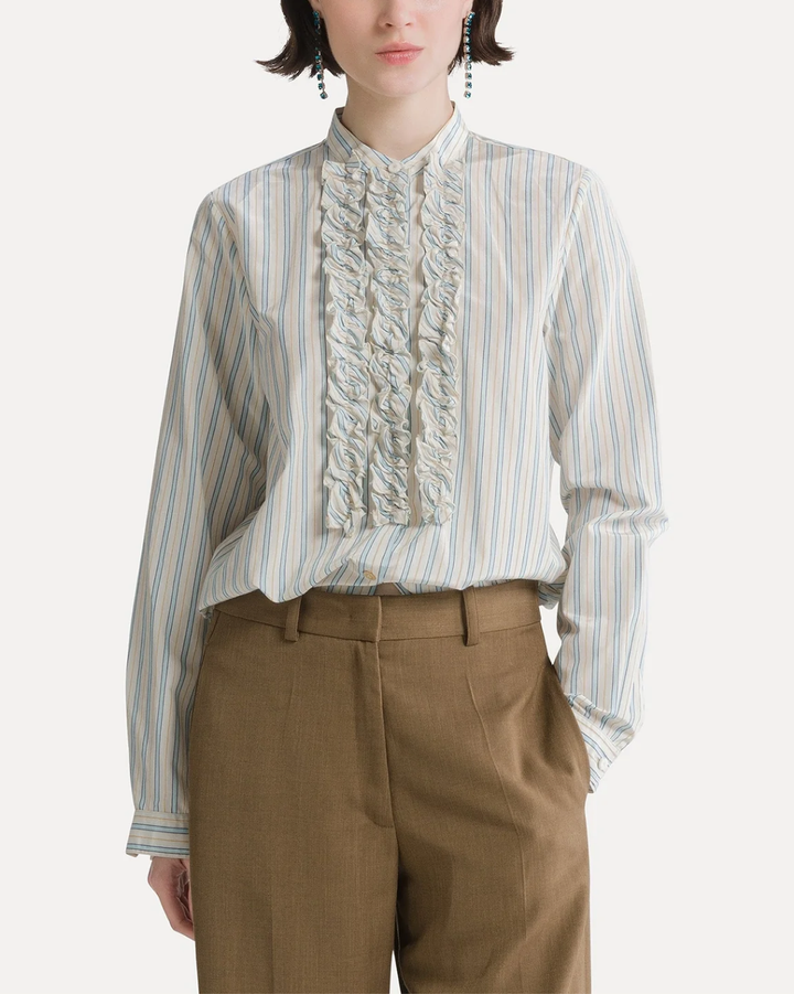 Striped Taffetas Shirt W/ Rouches | Celestial
