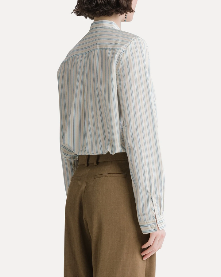 Striped Taffetas Shirt W/ Rouches | Celestial