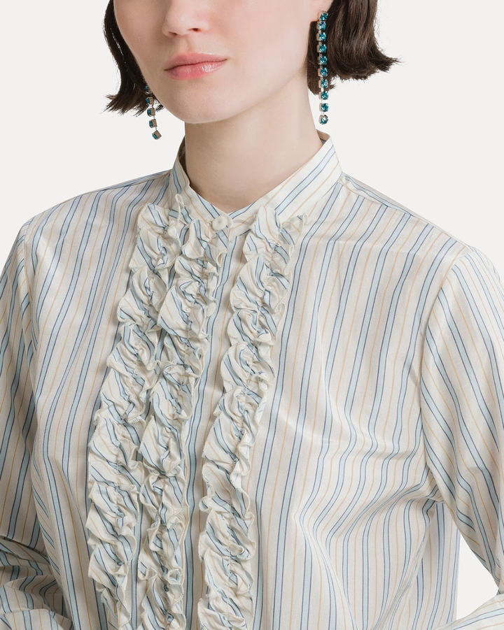 Striped Taffetas Shirt W/ Rouches | Celestial