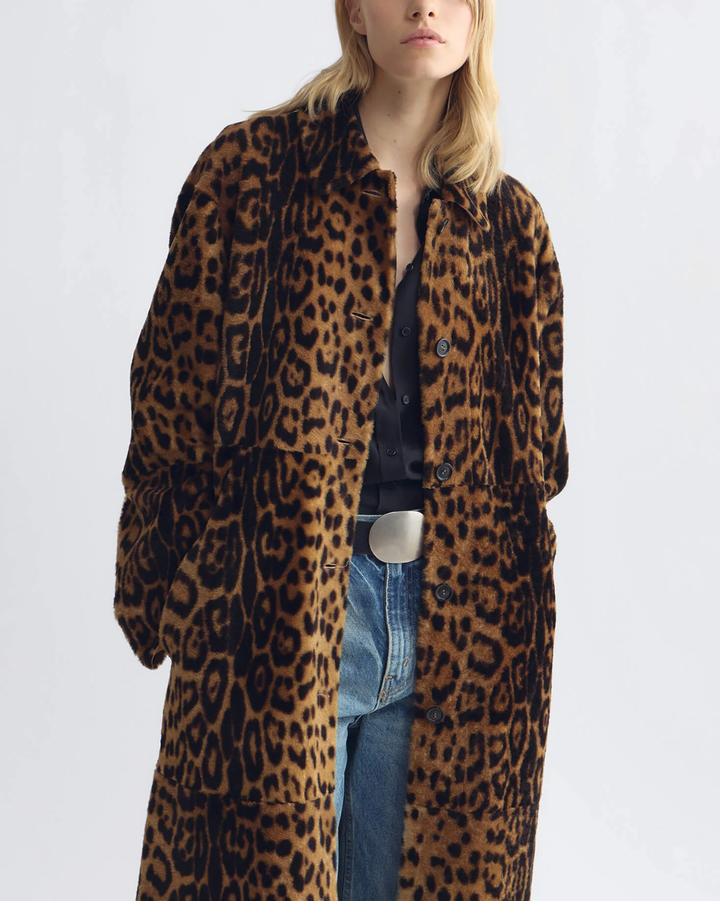 Davelle Shearling Coat | Leopard Print