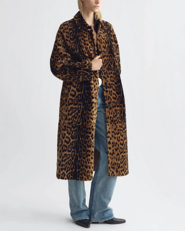 Davelle Shearling Coat | Leopard Print