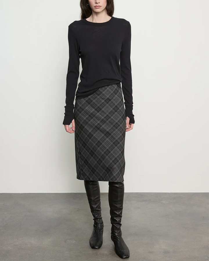 Fine Cashmere Jersey Easy Cuffed Crew | Black