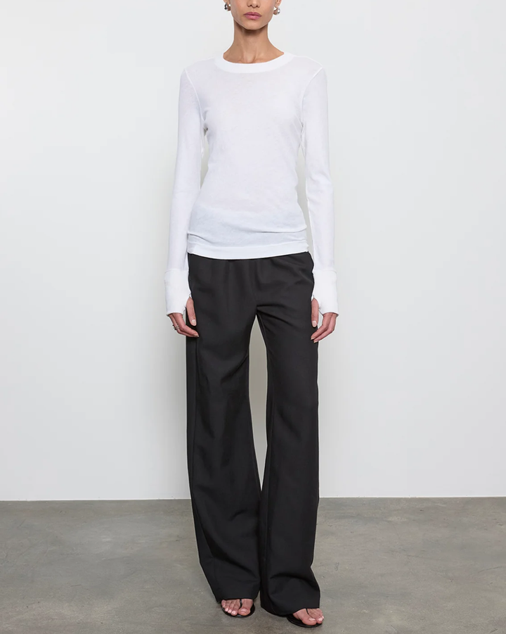 Fine Cashmere Jersey Easy Cuffed Crew | White