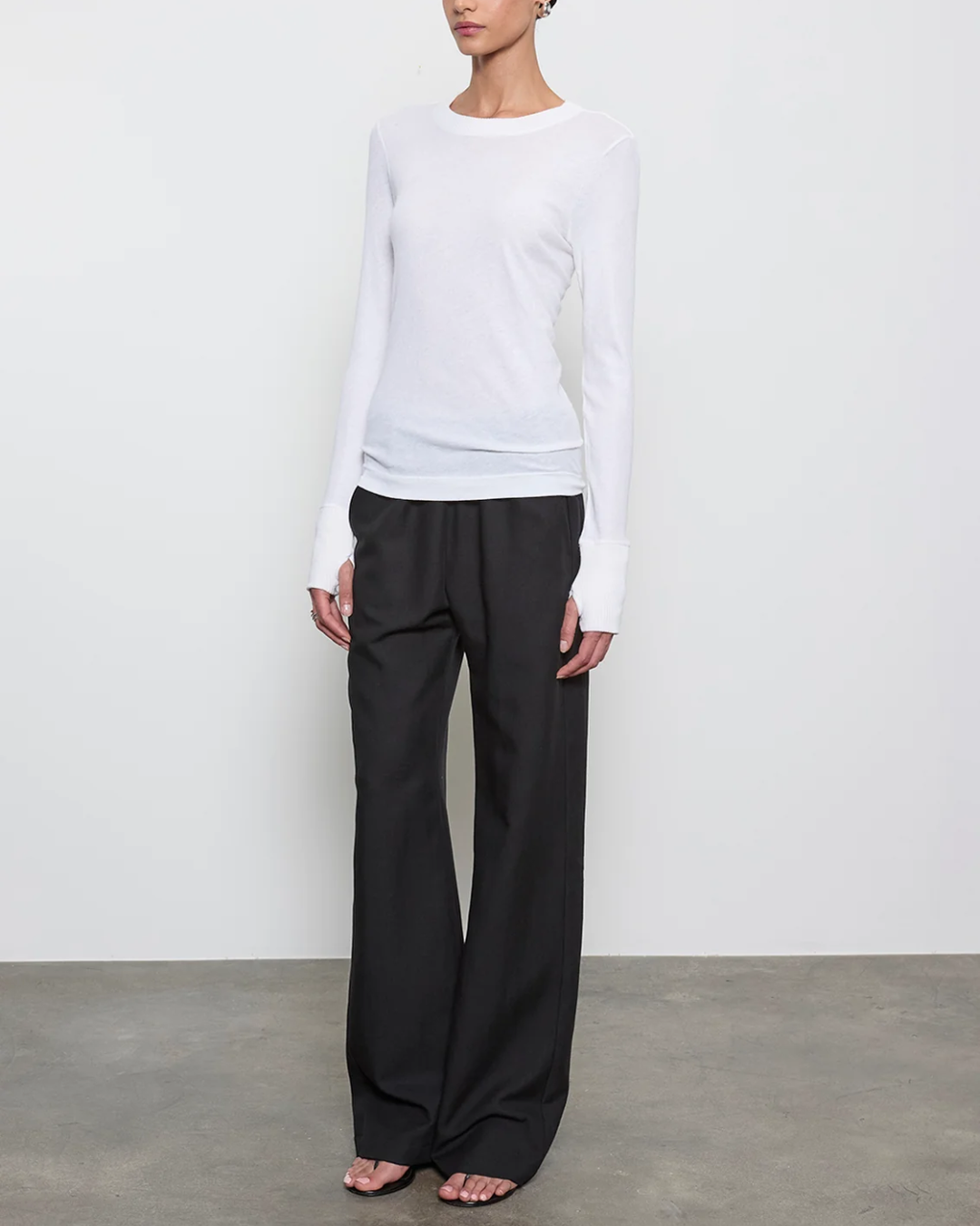 Fine Cashmere Jersey Easy Cuffed Crew | White