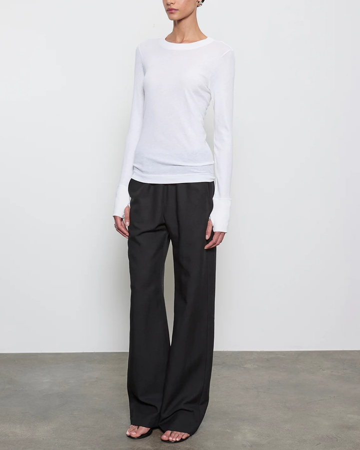 Fine Cashmere Jersey Easy Cuffed Crew | White