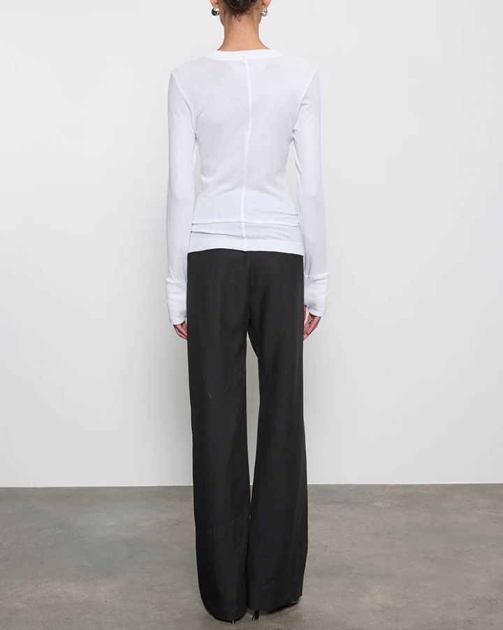 Fine Cashmere Jersey Easy Cuffed Crew | White