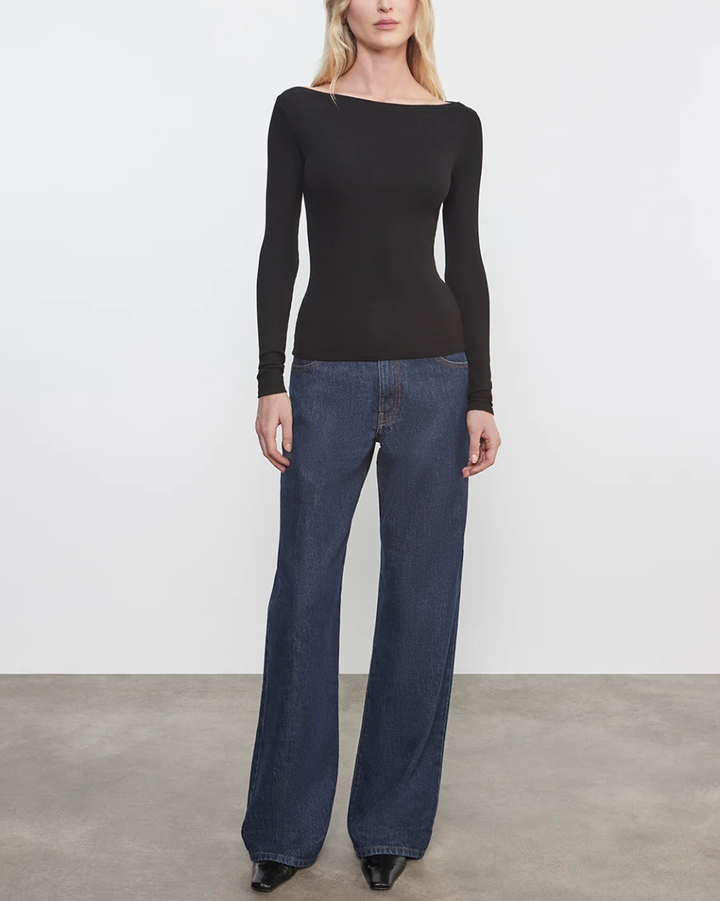 Fluid Silk Rib Boatneck | Black