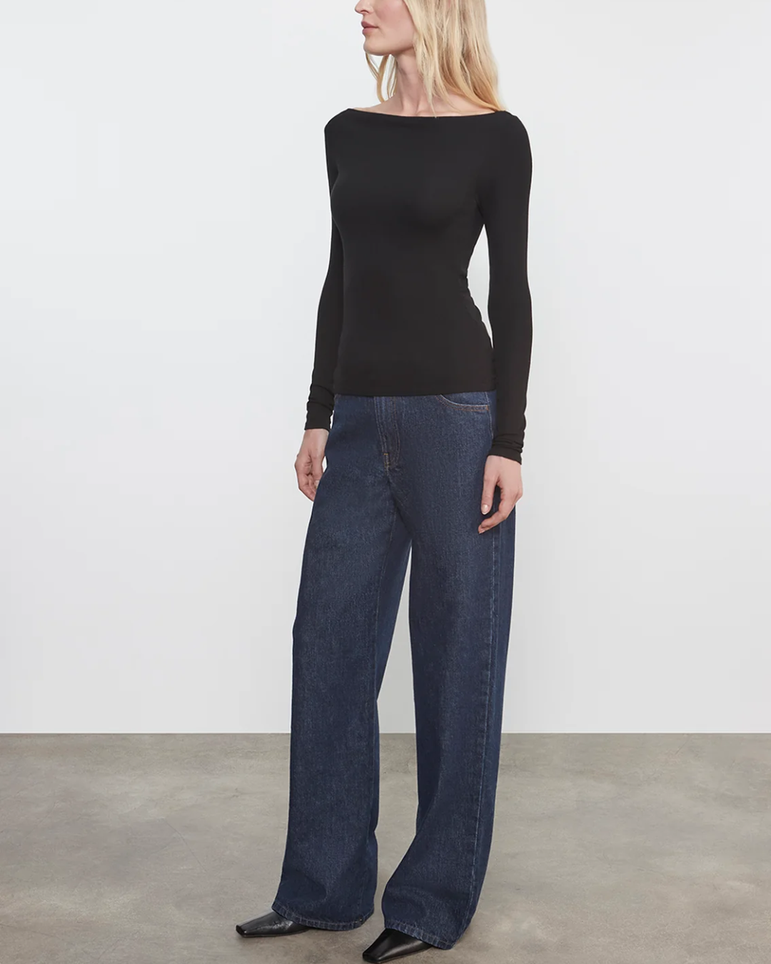 Fluid Silk Rib Boatneck | Black