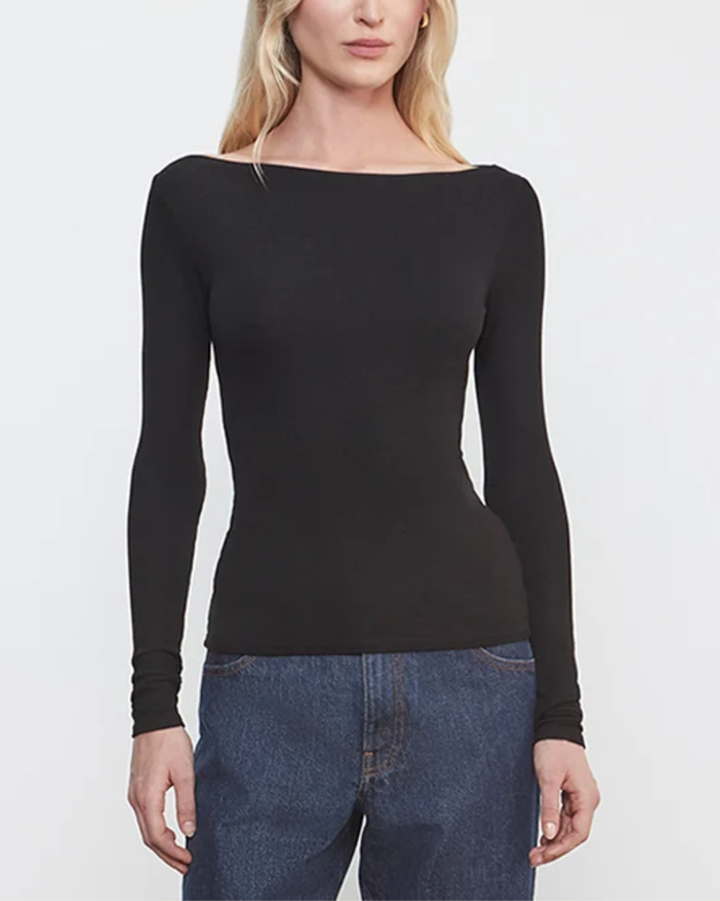 Fluid Silk Rib Boatneck | Black