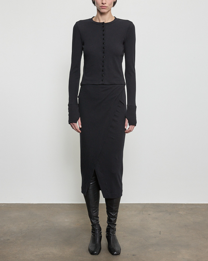 Fine Cashmere Jersey Wrap Skirt | Black