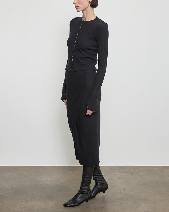 Fine Cashmere Jersey Wrap Skirt | Black