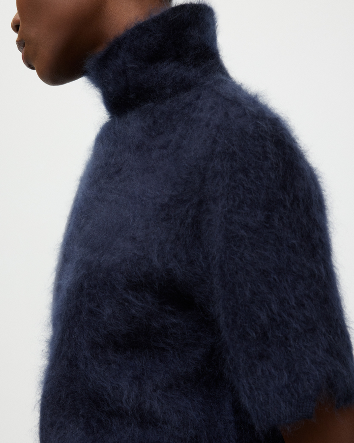 Brushed Short Sleeve Turtleneck | Navy