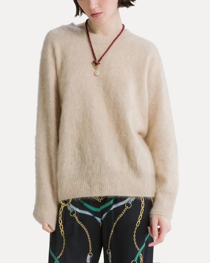 Gauzed Cashmere Roundneck Sweater | Cream