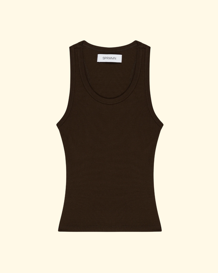 Rib Fitted Scooped Tank | Americano