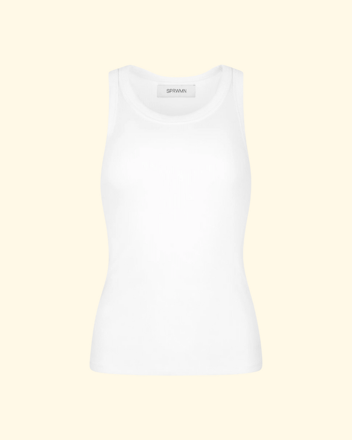 Rib Fitted Scooped Tank | White