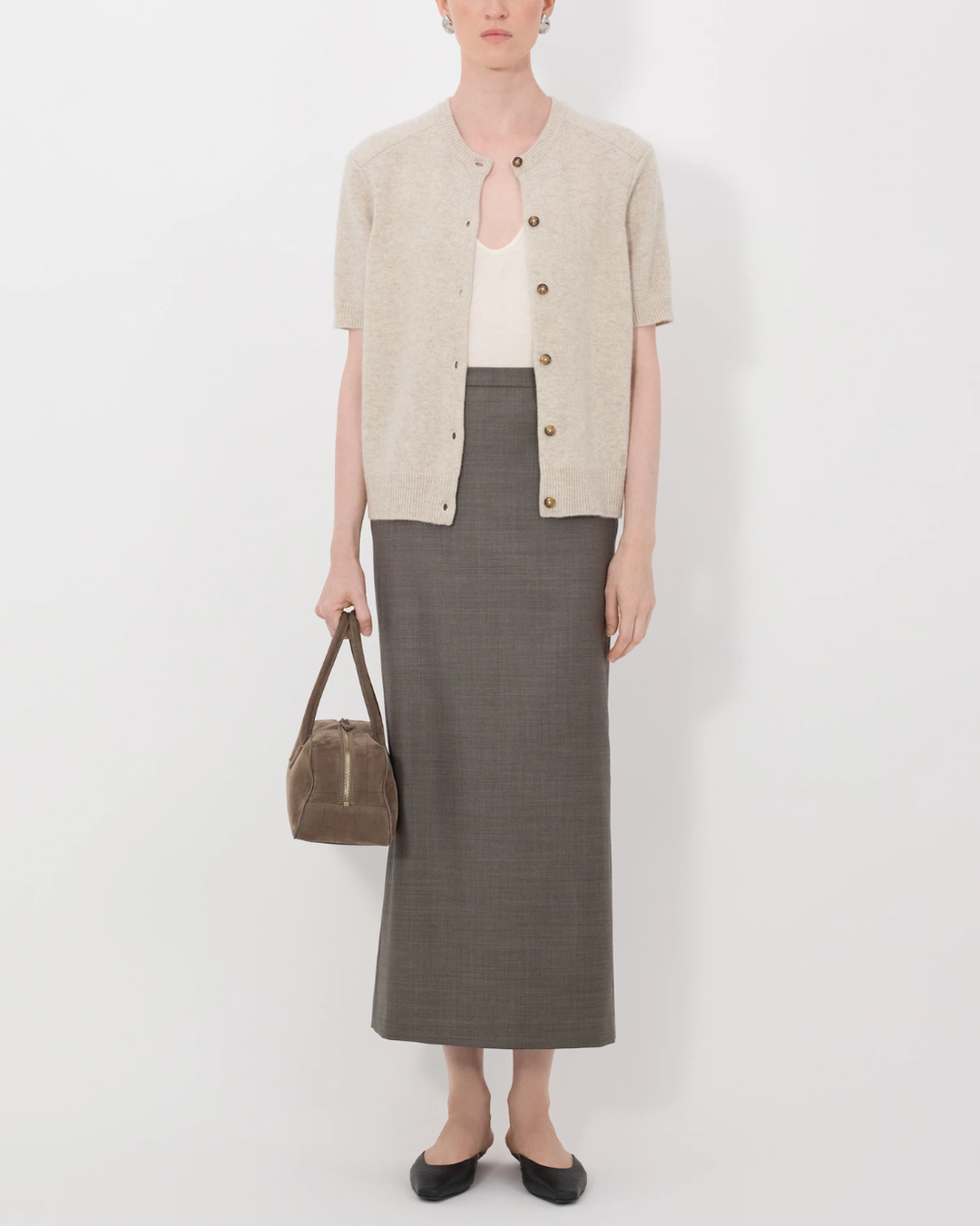 Jodi Short-Sleeve Cardigan | Beige