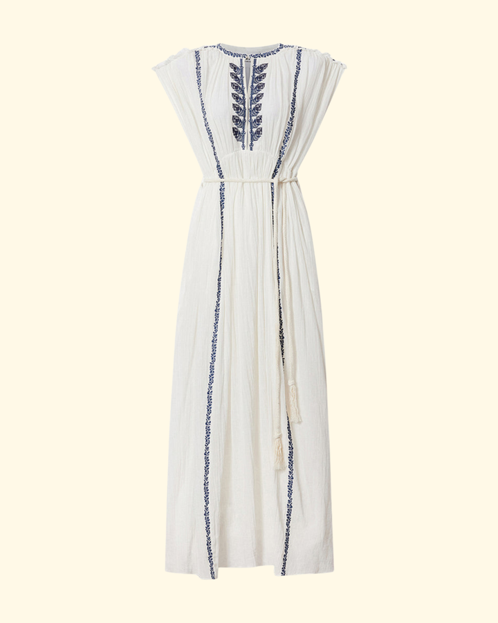 Liviane Dress | Ecru/Blue