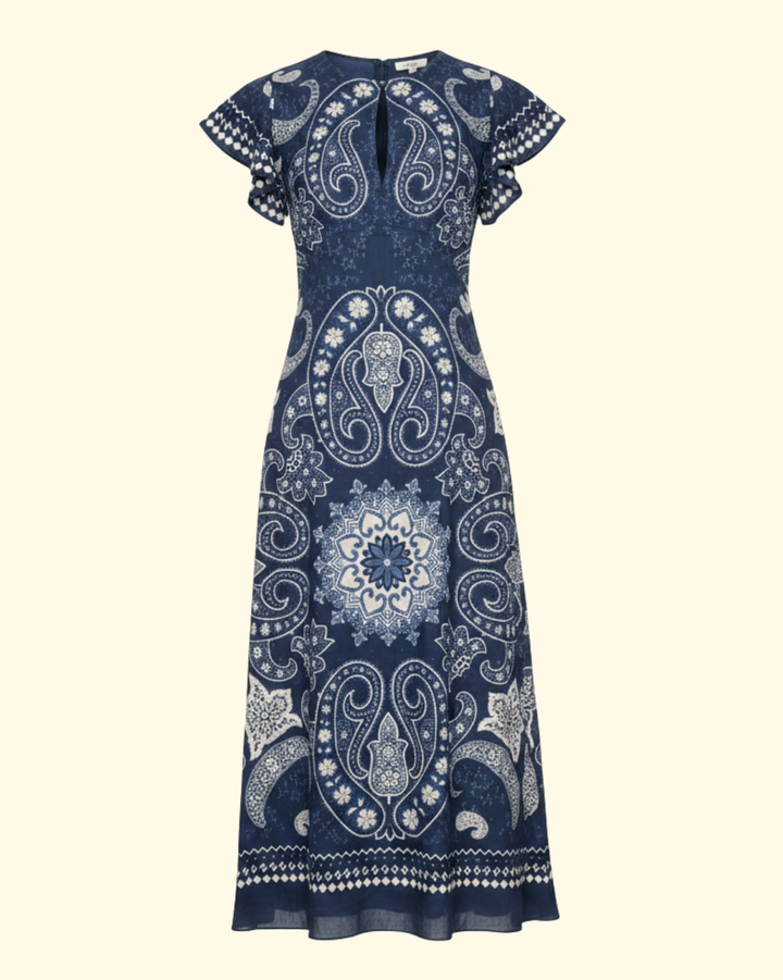 Emelina Print Midi Dress | Navy