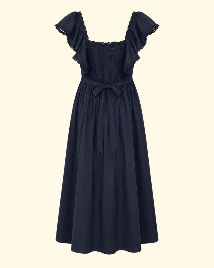 Eliza Solid Sleeveless Midi Dress | Navy