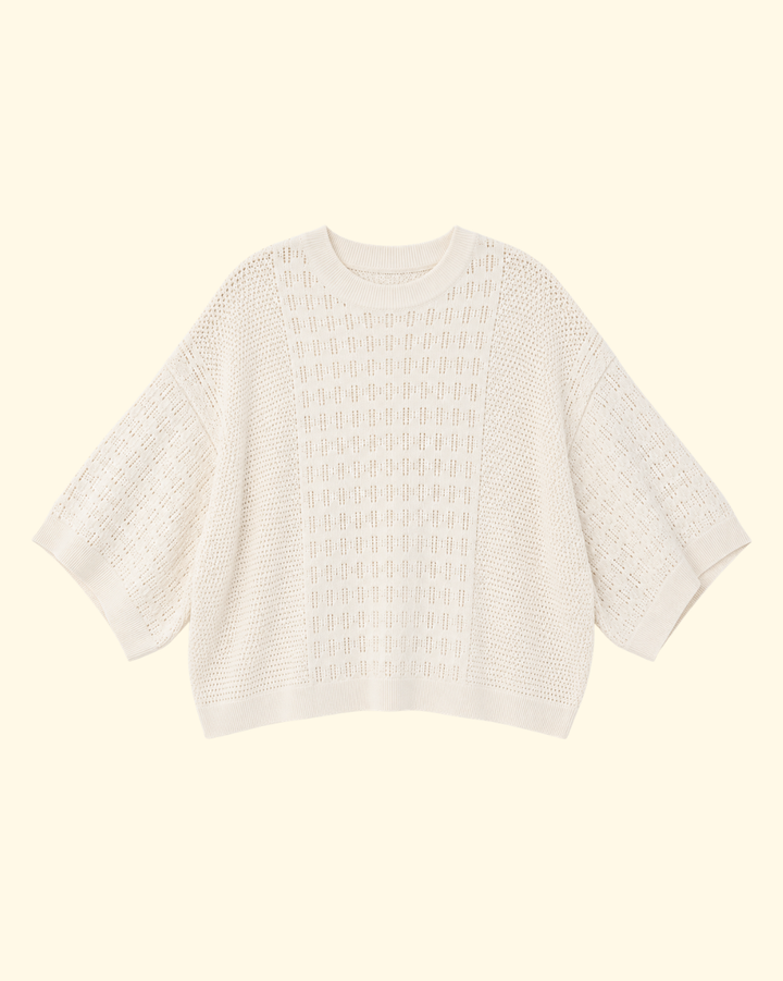 Bella Paneled Lace Knit T-Shirt | Cream