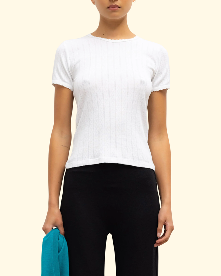 Pointelle Slim Fit Tee | White