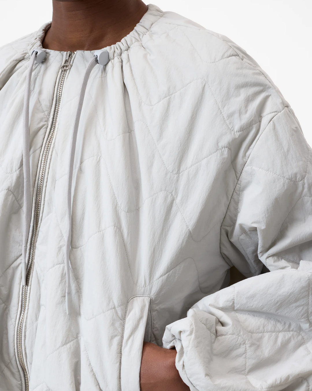 Cropped Gathered Bomber | Light Grey