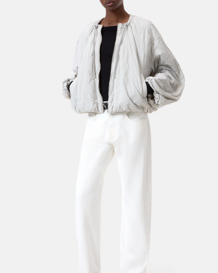 Cropped Gathered Bomber | Light Grey