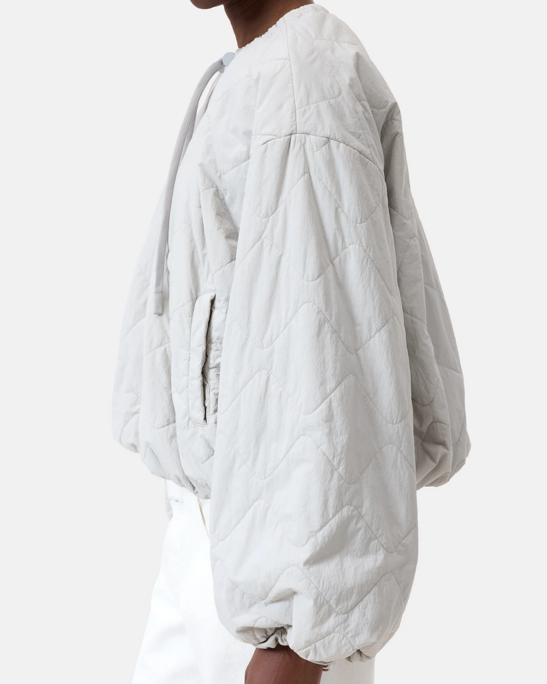 Cropped Gathered Bomber | Light Grey