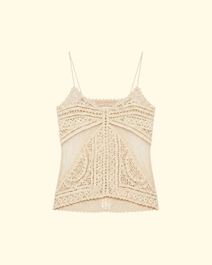 Mollie Crochet & Tulle Top | Sandstone