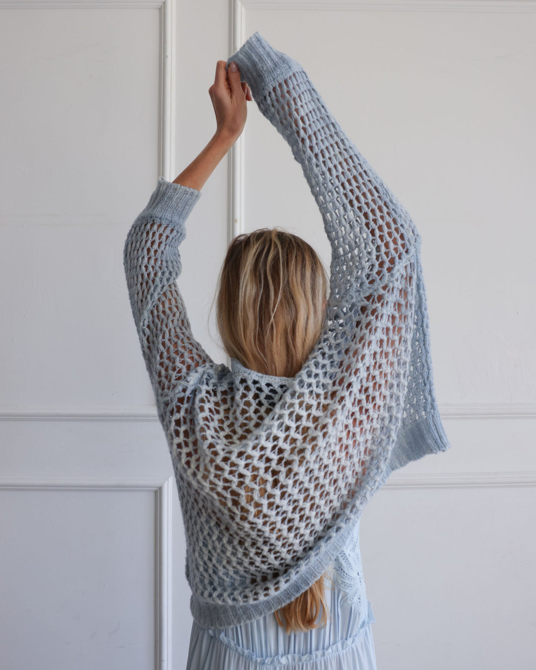 Hand Painted Lace Stitch Pullover | Dusty Blue