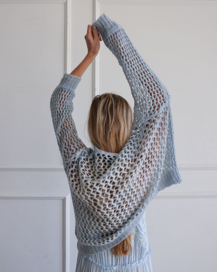 Hand Painted Lace Stitch Pullover | Dusty Blue