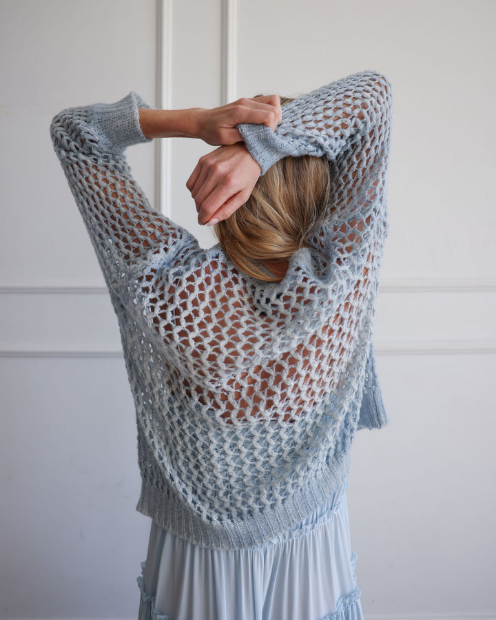 Hand Painted Lace Stitch Pullover | Dusty Blue