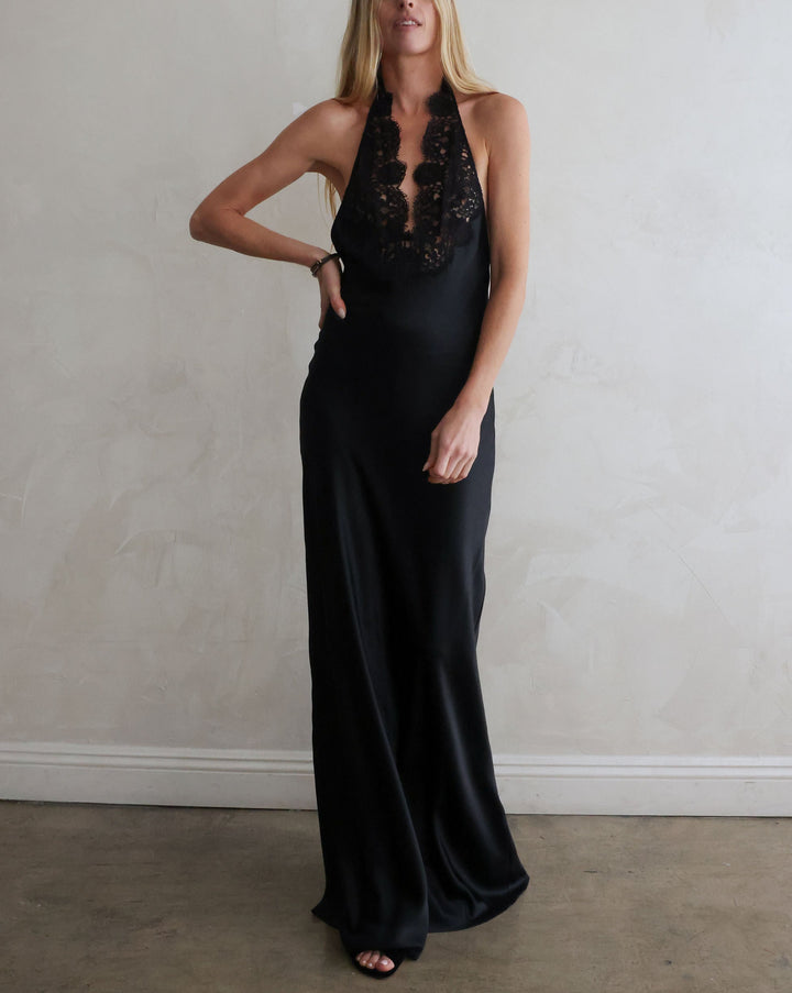 Noemie Lace Halterneck Gown | Black