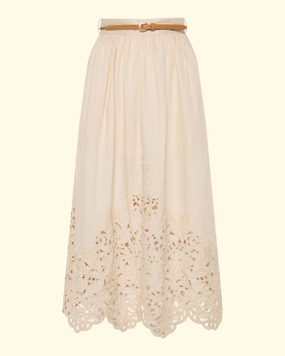 Wylie Embroidered Midi Skirt | Cream