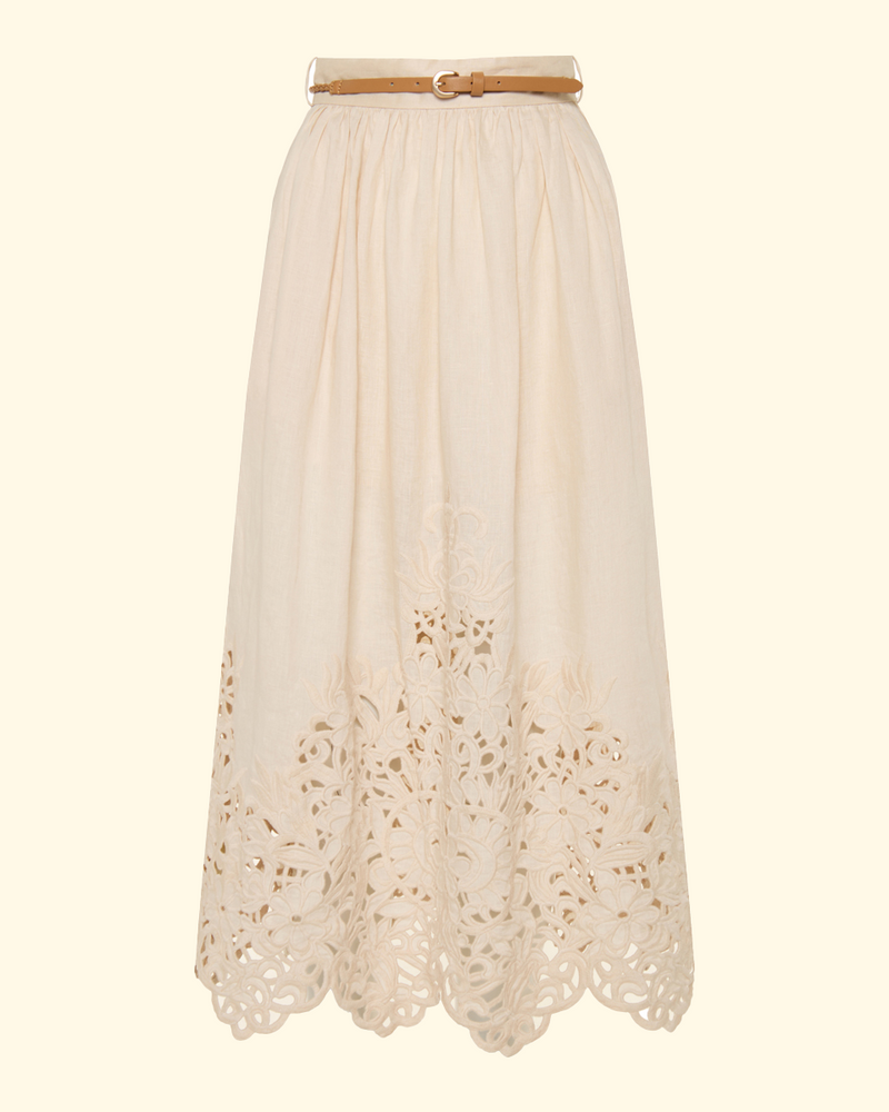 Wylie Embroidered Midi Skirt | Cream