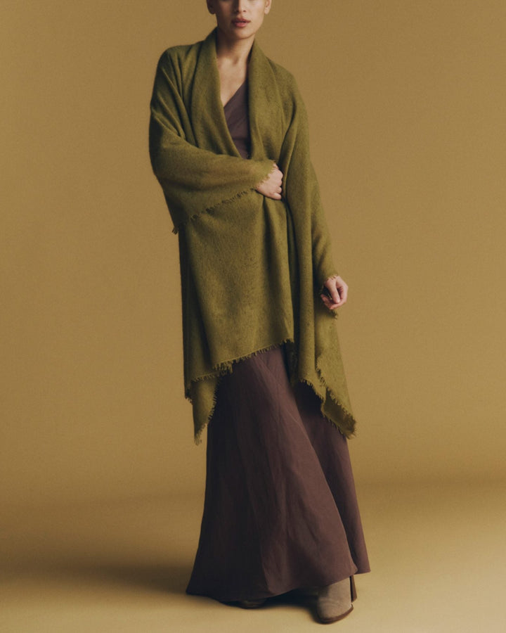 Open Knitted Shawl | Olive