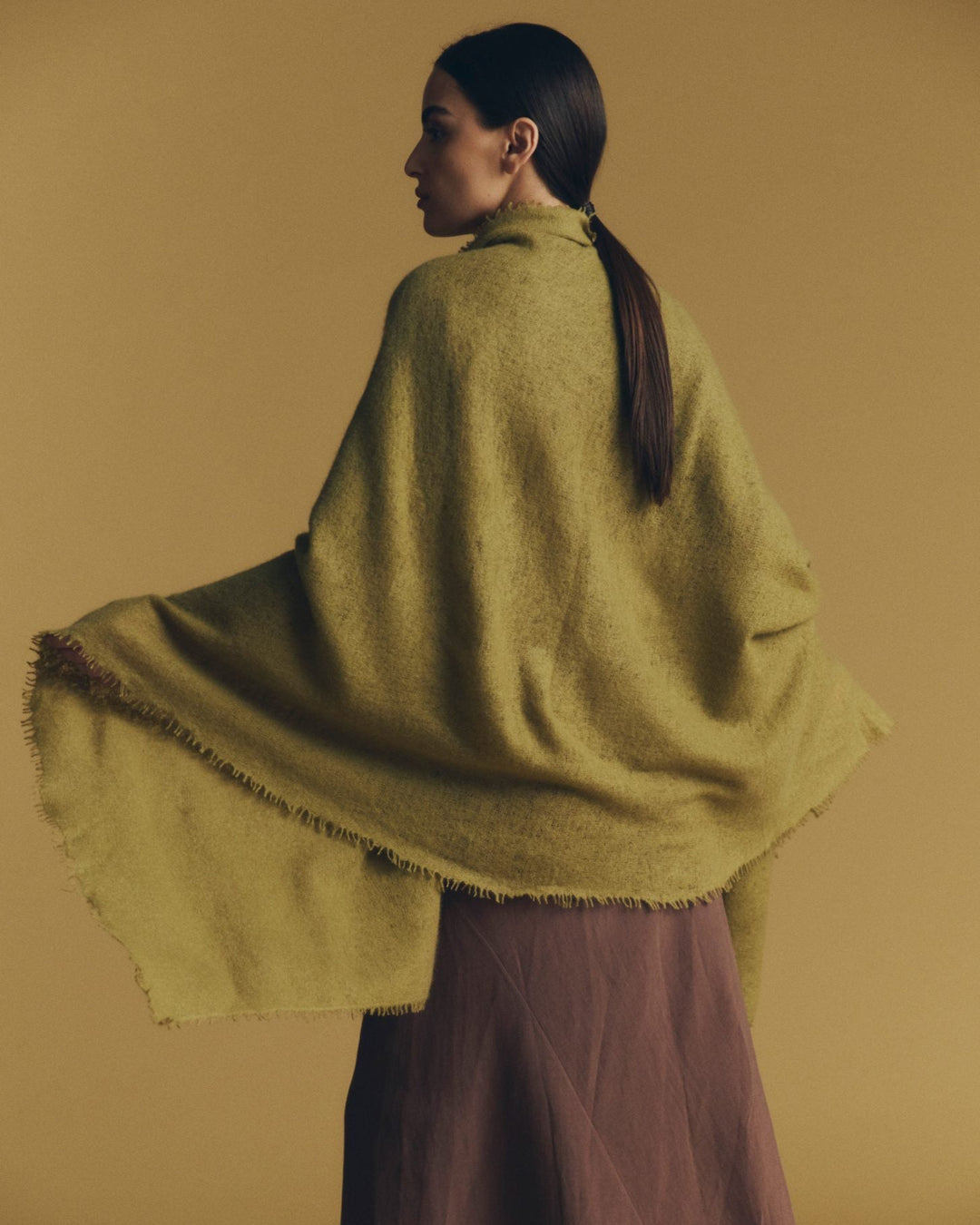 Open Knitted Shawl | Olive