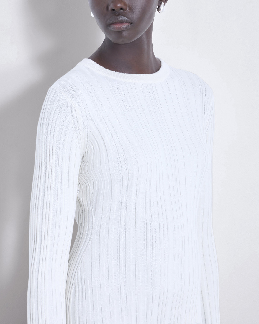 Elsa Rib Long Sleeve Top | Ivory