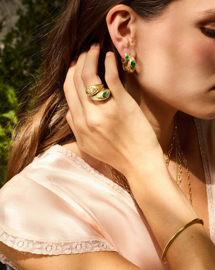 Emerald Huggie Hoop | 18k Yellow Gold