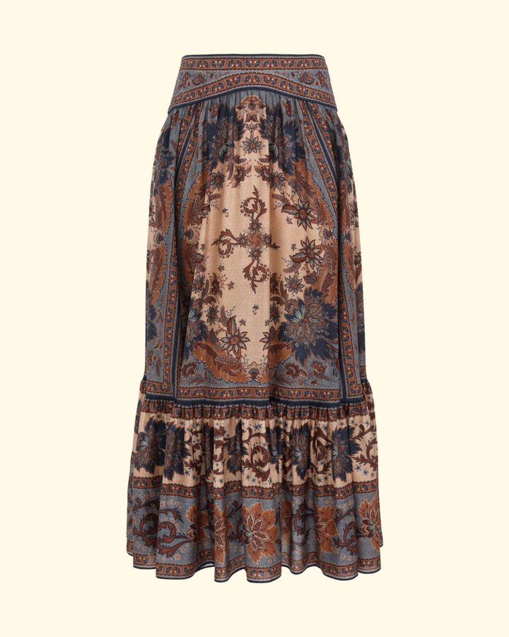 Ascension Tiered Midi Skirt | Blue Cream Floral
